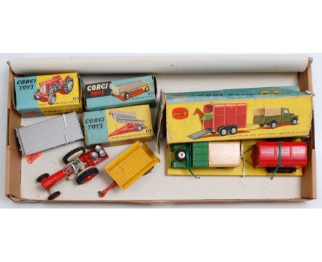 One tray containing a quantity of various boxed Corgi Toys, farming and tractor implements and diecast models to include No. 