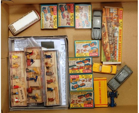 A quantity of various loose Matchbox 1/75 series diecast boxed Hornby 00 Dinky Toys and various Merit and other station acces