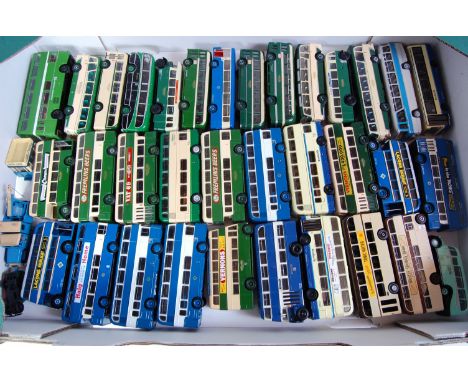 One tray containing a quantity of various white metal, resin and diecast model buses, to include an East Lancashire 1950s dou
