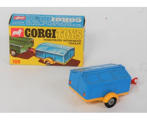 A Corgi Toys No. 109 Pennyburn Workmen's Trailer, comprising of yellow and blue body with four various hand tools, sold in th