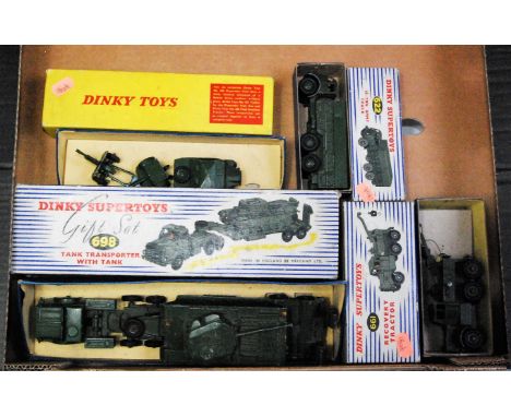 Four various boxed Dinky Toys military diecast models and gift sets all with some minor playwear to include gift set No. 698 