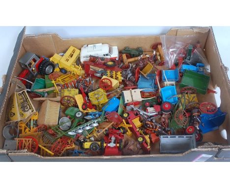 One tray containing a large quantity of mixed a/f diecast and lead hollow cast farming miniatures to include Corgi Toys, Brit