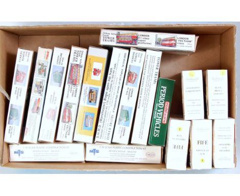 17 various boxed mixed scale public transport and tram plastic and white metal kits to include a Keilcraft West Ham Corporati