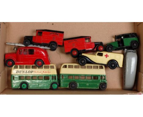 Eight various loose Dinky Toy diecasts mixed emergency services and public transport to include No. 36G green and black taxi,