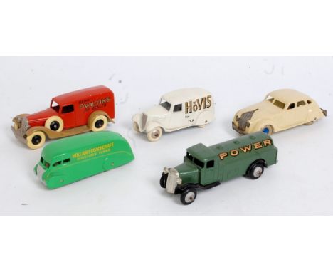 A collection of various repainted Dinky Toys and DGM diecast and white metal models to include a Power petrol tanker, a Dinky