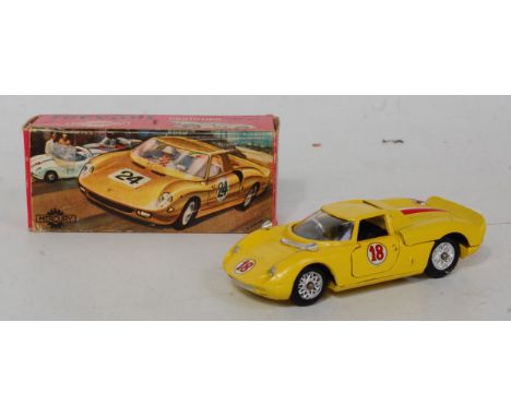 A Mercury No. 28 boxed model of a Ferrari 330P2 racing car, comprising yellow body with black interior and racing No. 18 hous
