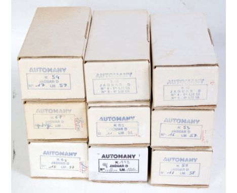 Nine various boxes Automany 1/43 scale resin Le Mans racing classic car kit group to include a Jaguar 1960s No. 5 Le Mans rac