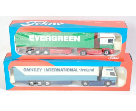 A Tekno 1/50 scale boxed road transport diecast group to include a Caffrey International of Ireland Volvo 460 Globetrotter wi