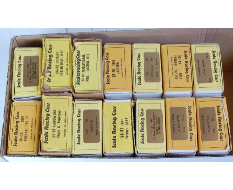 14 various boxed Scale Racing Cars of England 1/43 scale white metal classic car kits, all appear as issued to include an Ess
