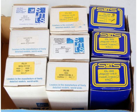An SMTS scale model Technical Services 1/43 scale white metal and resin classic car and racing car kit group to include a Blu