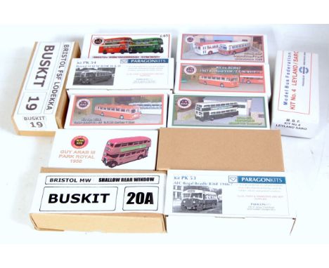 12 various boxed 1/76 scale resin and white metal public transport kits to include bus kits, Paragon kits, Little Bus Company