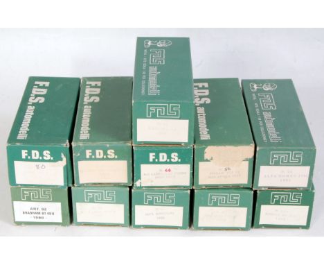 11 various boxed FDS 1/43 scale classic car and racing car kits to include a Williams FW07 1979 racing car, an Ensign 180 B15