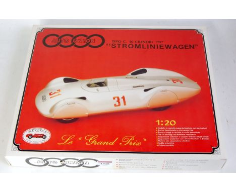 A Revival of Italy 1/20 scale white metal kit for a Tipo Auto Union streamlined 1937 racing car, appears as issued in the ori