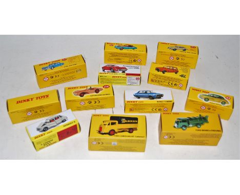 12 various boxed as issued Dinky Toy Atlas edition diecasts, mixed examples to include a Morris Oxford saloon, Porsche 356A, 