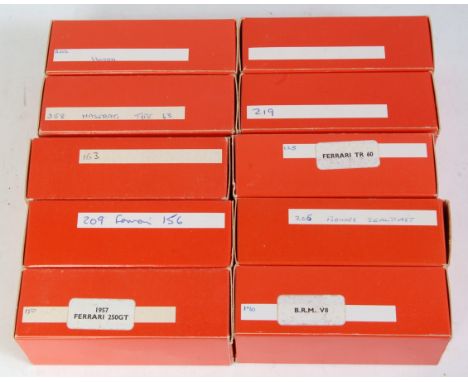 Ten various boxed John Day Models 1/43 scale white metal and resin classic car kits to include a BRM V8, a Ferrari 156, a Fer