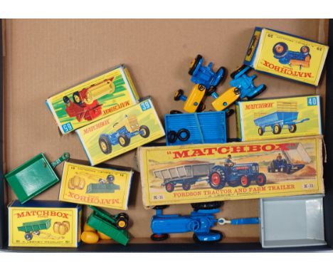 One tray containing a quantity of various Matchbox Kingsize and 1/75 series boxed agricultural diecasts and accessories, some