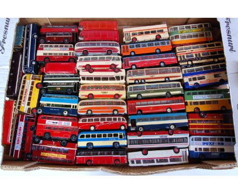 One tray containing a quantity of various loose diecast, white metal and resin kit built 1/76 scale public transport buses to