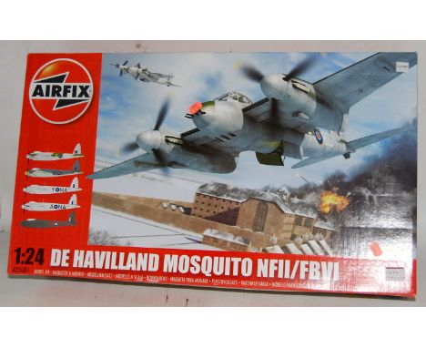 An Airfix 1/24 scale model No. A25001 De Havilland Mosquito NF2/FB6 model aircraft appears as issued in the original pictoria