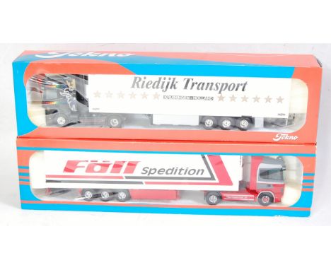 A Tekno 1/50 scale Dutch road transport diecast group to include an FOLL Scania Topline tractor unit with refrigerator traile