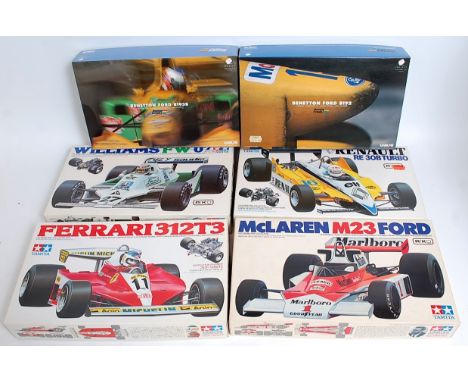 Six various boxed as issued 1/20 and 1.24 scale Tamiya and Wave kits of Japan F1 plastic and resin car kits to include a Bene