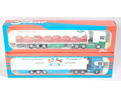 A Tekno 1/50 scale boxed road haulage diecast group, 2 examples to include P &amp; C Hamilton International Transport Scania 