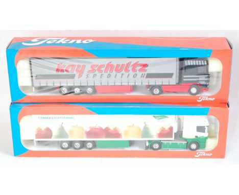 A Tekno 1/50 scale road transport diecast group to include a Kay Schultz DAF 95XF tractor unit with curtainside trailer, toge