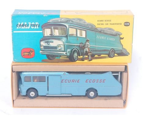 Corgi Toys 1126 Ecurie Ecosse Racing Car Transporter - light blue with red lettering, brown interior, silver trim, spun hubs,
