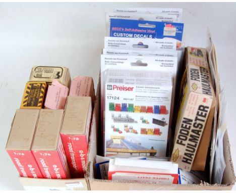 Two boxes containing a quantity of mixed scale, plastic white metal and resin commercial vehicle kits and accessories, to inc