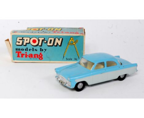 A Spot-On Models by Triang No. 100 Ford Zodiac comprising of grey and light blue body with cream interior and spun hubs, in t