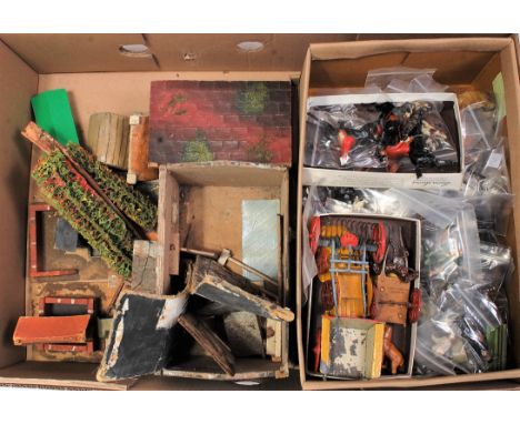 One box containing a quantity of various lead hollow cast and wooden farming miniatures and accessories to include Britains F
