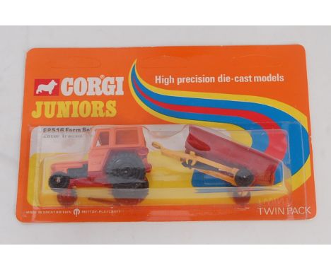 Corgi Juniors, E2516, Farm Set comprising of Tractor and Trailer, as issued on original backing card (M-BM)