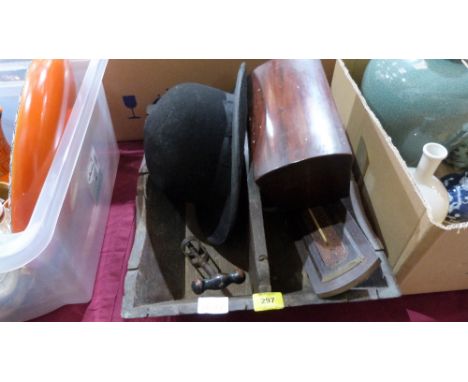 A collection of treen, the lot to include an oak cutlery tray; a mahogany tea caddy; a corkscrew etc.