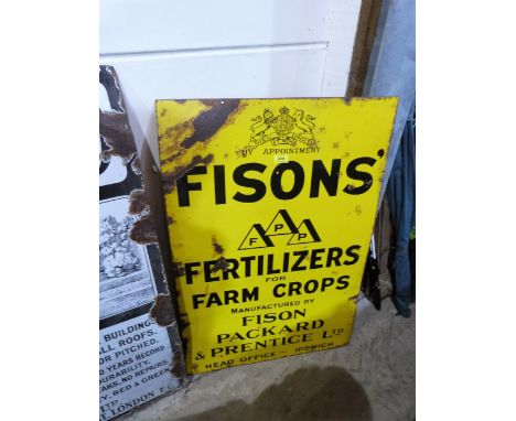 An enamel advertising sign for Fison's Fertilizers. 36'' x 24''