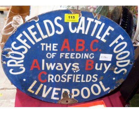 An enamel sign for Crosfields Cattle Foods. 16'' wide