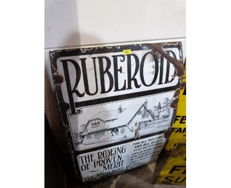 An enamel advertising sign for Ruberoid roofing materials. 40'' x 27''