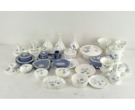 Assorted items of Wedgwood including 'ice Rose' pattern wares, including candlesticks trinket boxes, vases and various items 