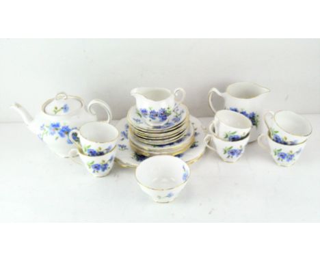 A Royal Adderley 'Cornflower' tea service, comprising five cups, seven saucers, six side plates, two serving plates, a cream 