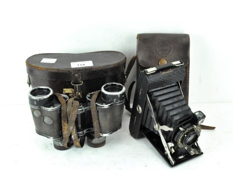 A vintage Ensign Selfix "20" camera, in the original leather pouch with instruction manual, together with a pair of Fratelli 