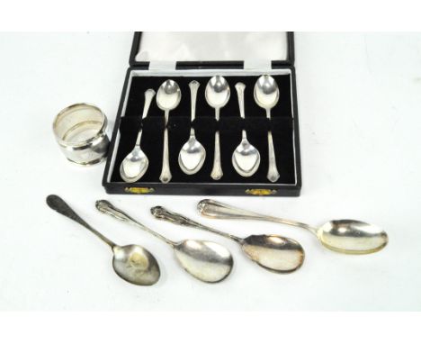 A set of six Elizabeth II teaspoons by Roberts &amp; Dore Ltd, hallmarked Sheffield 1975, boxed, together with two other silv