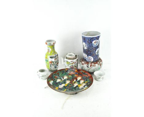 A group of Chinese ceramics, including two vases and a Canton teapot and cover; together with other items