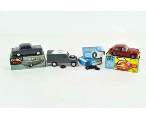 A Corgi no. 352 R.A.F. Staff Car Standard Vanguard, RAF blue, flat spun wheel hubs, together with a no. 327 MGB GT with red b