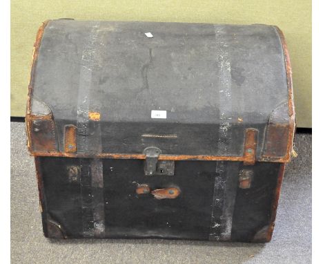 An early 20th century black painted dome top trunk, 57cm x 70cm x 52cm