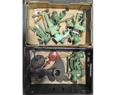 A large quantity of vintage mincers and bean slicers, including Spong &amp; Co and Husqvarna