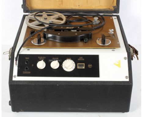 A vintage Brennell reel to reel to recorder, marked Stern's Type CS to the black and gold dial, fitted in a black case 