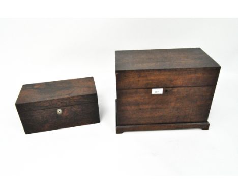 A rosewood tea caddy, height 15cm, a 19th century mahogany box with hinged cover, height 27cm, and other smaller inlaid examp