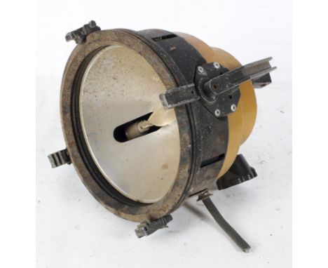 A Ianebeam 2kw Quartz Colour industrial light, 120-240V, within a orange painted case, diameter 28cm