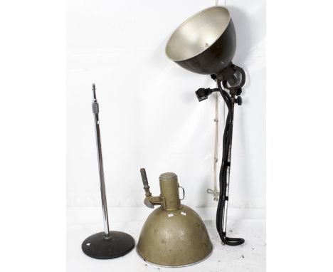 A vintage stage light WT18107, together with a Mole Richardson spotlight, and an Atlas Sound stand 