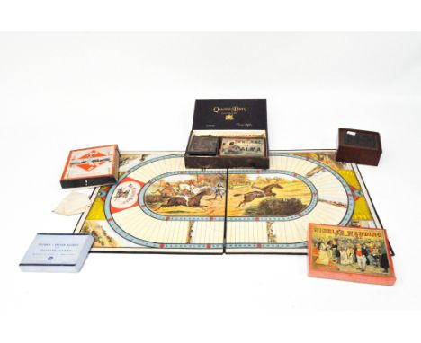 A selection of vintage board games including The Game of the Race, Winkle's Wedding, and more