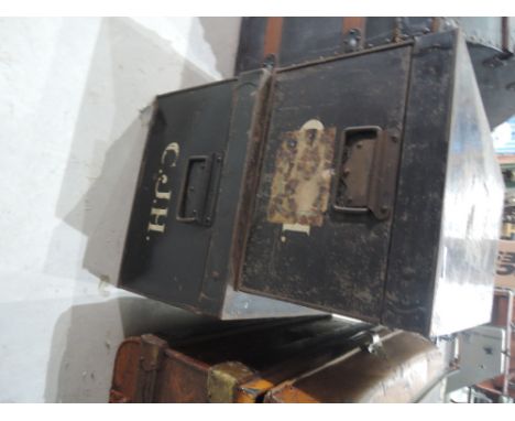 Two vintage tin storage boxes, initialled CJH