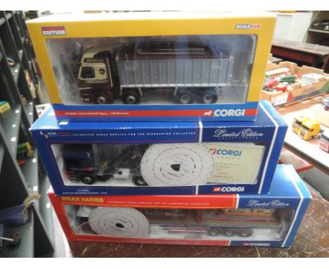 Three 1:50 scale Corgi Limited Edition die-cast articulated wagons, Brian Harris, NTM Transport and J W Morrison, all boxed
